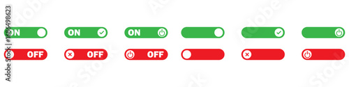 Slide on off icon set in green and red. ON OFF icon set. switch power vector icons. switch toggle button. Switch on off buttons. switch , icons, vector, symbols.