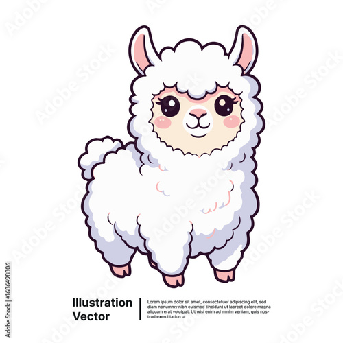 Adorable fluffy white llama illustration, a charming and friendly animal character for children's designs