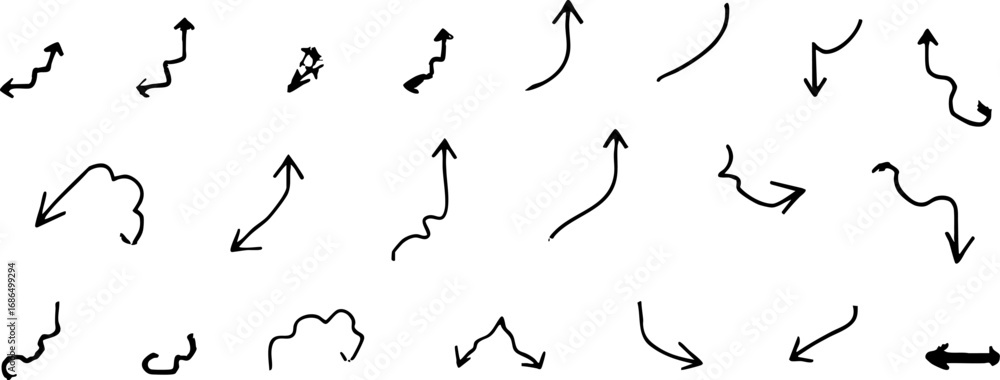 Obraz premium Hand Drawn Curved and Zigzag Arrows Set on White Background