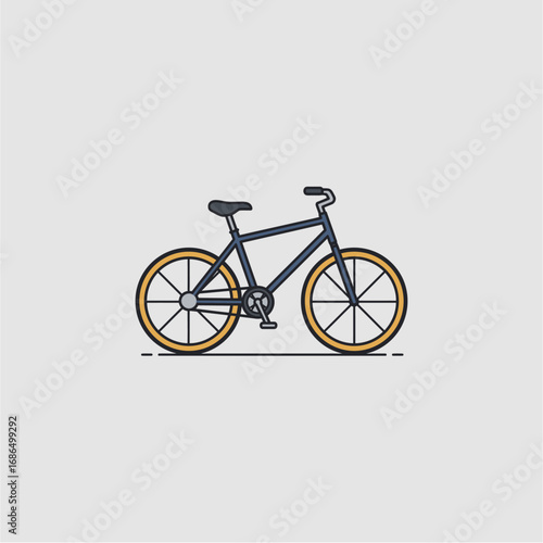A minimalist flat design illustration of a bicycle with a dark blue frame and yellow wheels, depicted from a side view on a light gray background.
