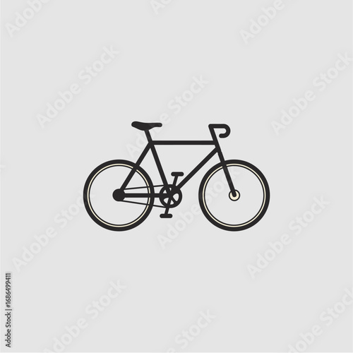 Simple illustration of a black bicycle with thin lines, showcasing its components on a neutral background.