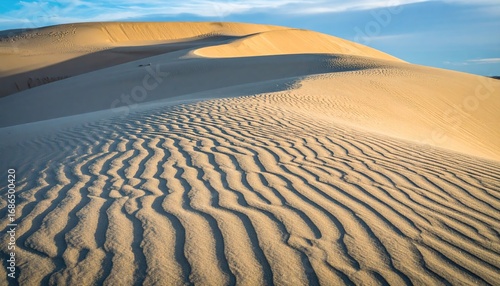 Fototapeta Naklejka Na Ścianę i Meble -  Beige Sand Dunes with Ripple Patterns under Sunlight