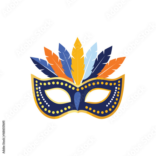 Colorful carnival mask with decorative feathers, isolated on white background.