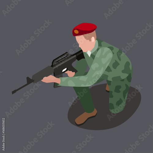 Isometric Illustration of a Soldier in Combat Gear