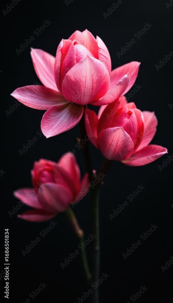 Fototapeta premium Monochrome blooms, stark contrast; dramatic shadows , white, still life