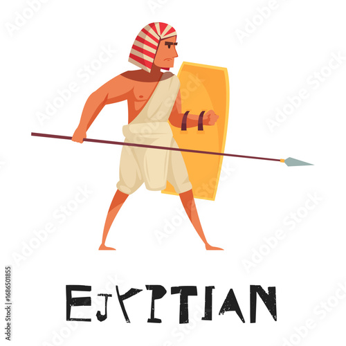 Ancient Egyptian Warrior Spear, Shield, and Headdress