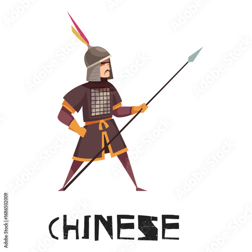 Valiant Chinese imperial guard from an ancient dynasty in full battle armor