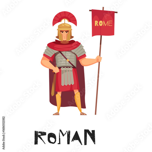 Iconic Illustration of a Mighty Imperial Roman Soldier Carrying a Military Flag