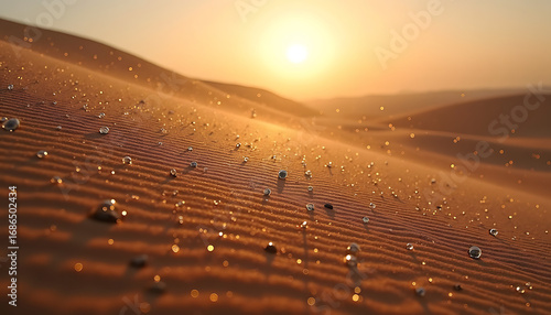 Fototapeta Naklejka Na Ścianę i Meble -  Desert Sand Dunes at Sunset with Footprints – Arid Landscape under Blue Sky
