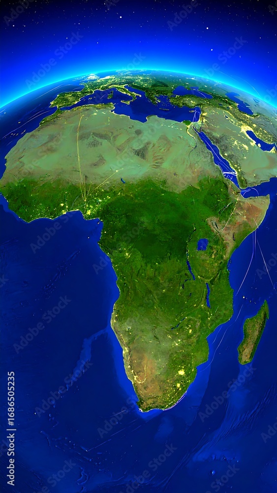 Fototapeta premium Earth Africa Night View