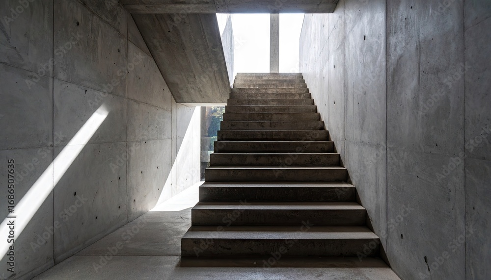 Fototapeta premium Brutalism Concrete Stairwell with Angular Shadows