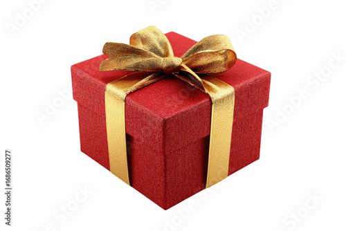 A red gift box with a gold ribbon and bow (1)