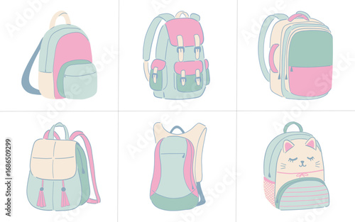 Set of Different Backpack Designs Illustration Design