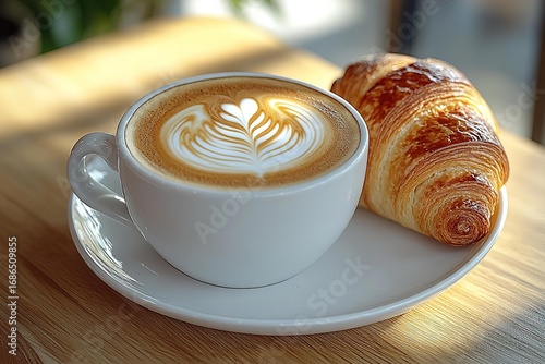Latte Art with Croissant.