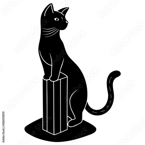 Cat Scratching Post Vector Illustration, Minimalist Cat Scratch Tower Silhouette, Feline Scratching Furniture Icon, Modern Cat Activity Tower Graphic