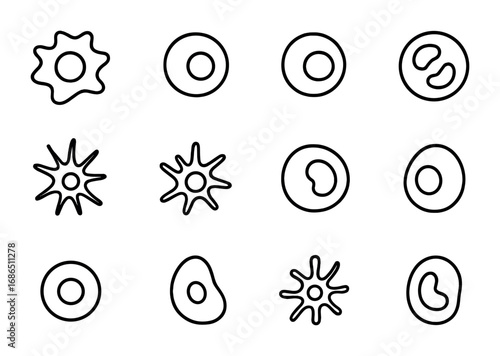 Immune Cells Icon Set. Outline icon set of immune cells: macrophage, T-cell, B-cell, neutrophil, dendritic