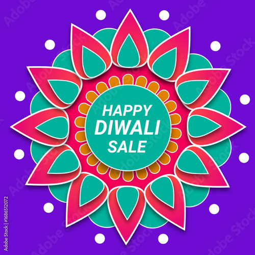 Happy Diwali Sale banner in Purple Background. Illustration. Shop Now. Vector.
