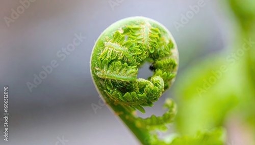 Fresh Green Fern Fiddlehead Unfurling in Macro Shot