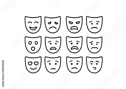 Emotion Outline Icons. Outline icon set of Performance emotions: joy, sadness, anger, surprise, fear, disgust,