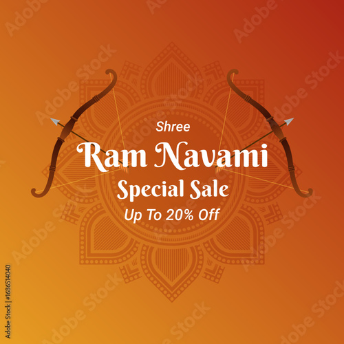 Shree Ram Navami Special Sale Up To 20% Off. Vector Design.  Vector Illustration. Festival of India. Shop Now.