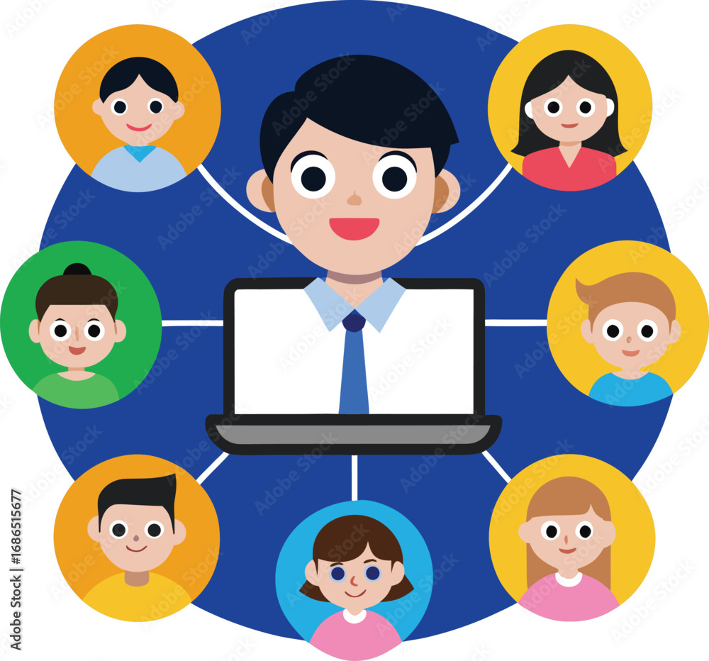 Fototapeta premium Modern online classroom with students and teacher interacting digitally for remote education and learning