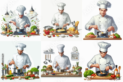 premium collection vector illustration of a chef cooking