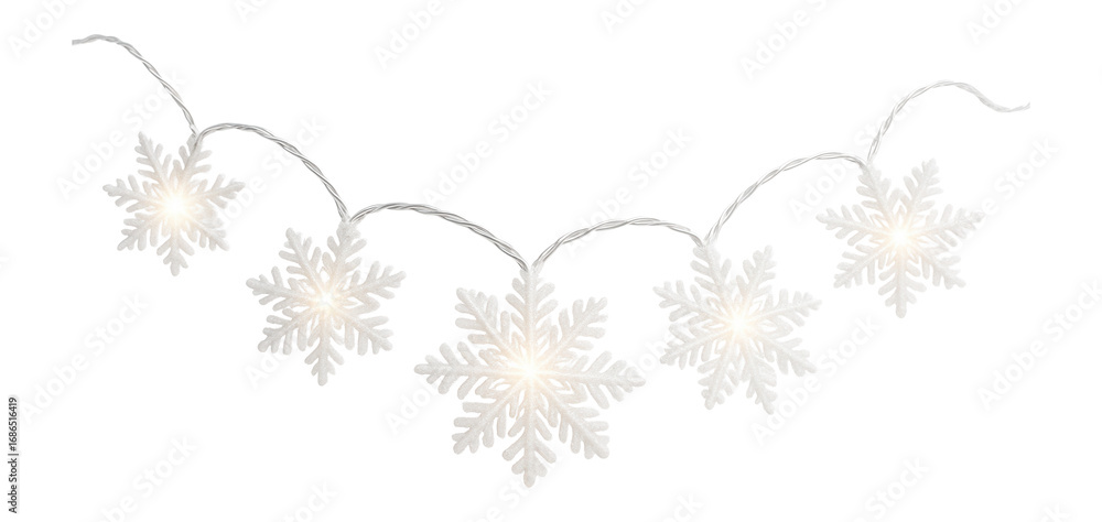 Fototapeta premium White LED string lights with snowflake-shaped covers