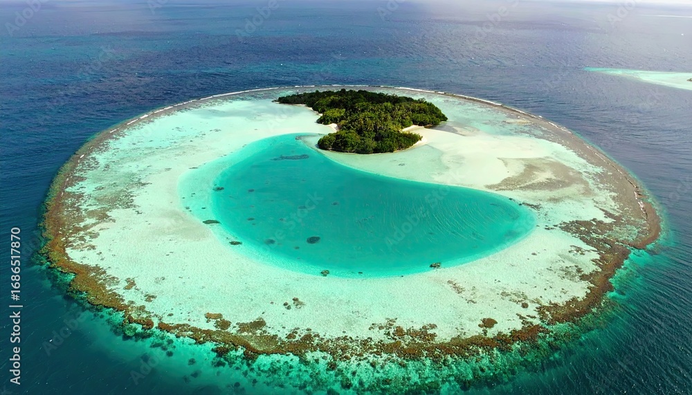 Obraz premium Aerial View of a Tropical Atoll with Turquoise Lagoon