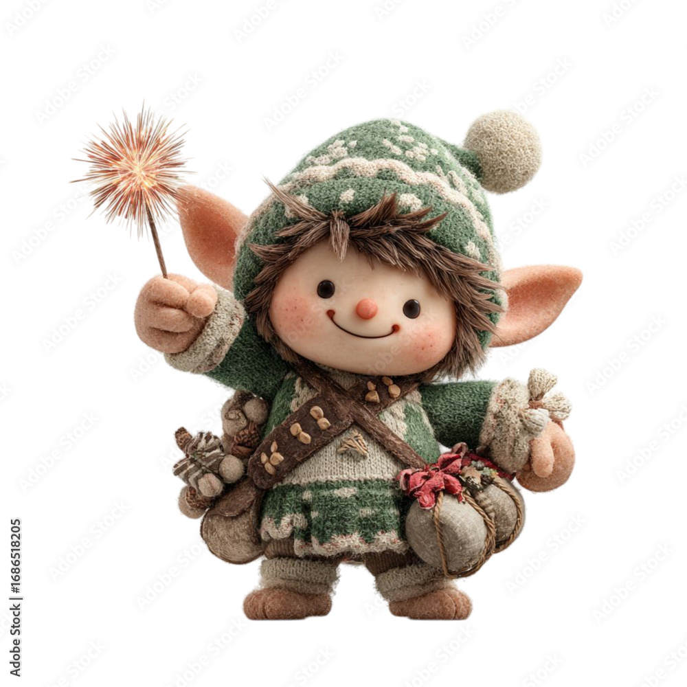 Fototapeta premium Festive Elf Sparkler Magic with Winter Cheer.