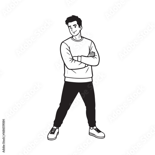 Handsome Man Black and White Illustration Vector Image Male Portrait Fashion Sketch Line Art Design