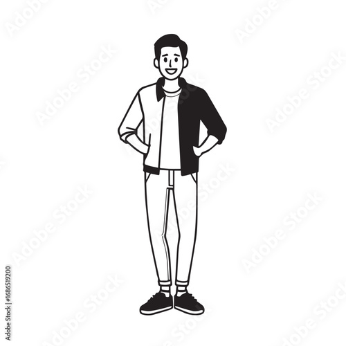 Handsome Man Black and White Illustration Vector Image Male Portrait Fashion Sketch Line Art Design