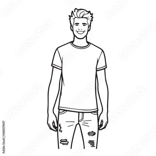 Handsome Man Black and White Illustration Vector Image Male Portrait Fashion Sketch Line Art Design