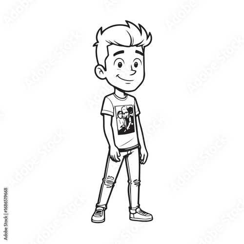 Handsome Man Black and White Illustration Vector Image Male Portrait Fashion Sketch Line Art Design