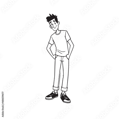 Handsome Man Black and White Illustration Vector Image Male Portrait Fashion Sketch Line Art Design