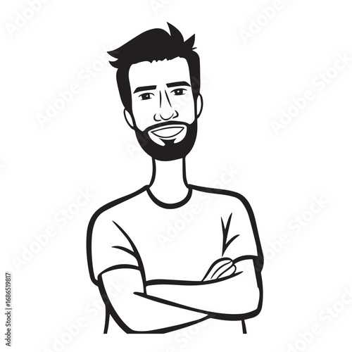 Handsome Man Black and White Illustration Vector Image Male Portrait Fashion Sketch Line Art Design