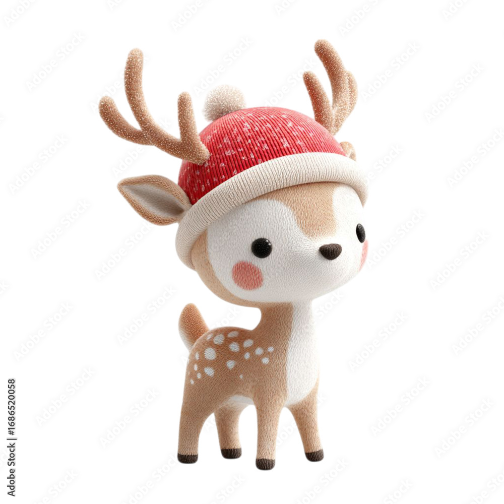 Obraz premium Festive Fawn Cute Reindeer in Santa Hat on Black Background with Holiday Cheer.