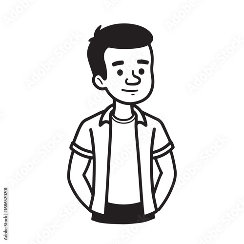 Handsome Man Black and White Illustration Vector Image Male Portrait Fashion Sketch Line Art Design