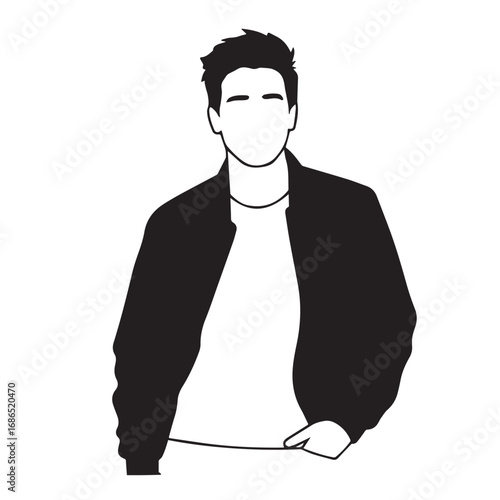 Handsome Man Black and White Illustration Vector Image Male Portrait Fashion Sketch Line Art Design