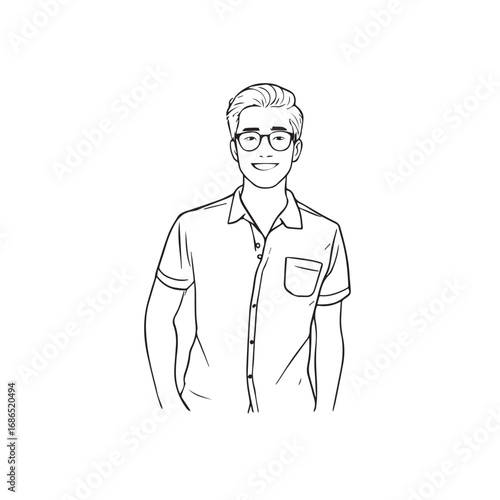 Handsome Man Black and White Illustration Vector Image Male Portrait Fashion Sketch Line Art Design