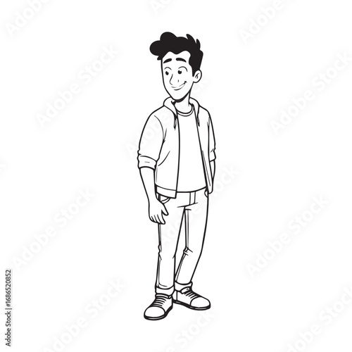 Handsome Man Black and White Illustration Vector Image Male Portrait Fashion Sketch Line Art Design