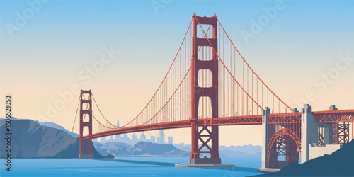 Golden Gate Bridge Vector Illustration with Clean Lines