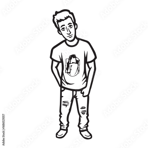 Handsome Man Black and White Illustration Vector Image Male Portrait Fashion Sketch Line Art Design