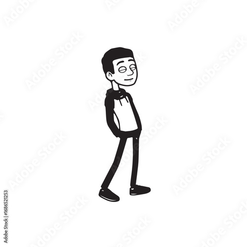 Handsome Man Black and White Illustration Vector Image Male Portrait Fashion Sketch Line Art Design