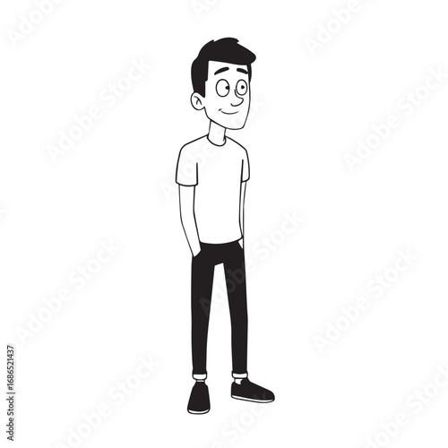 Handsome Man Black and White Illustration Vector Image Male Portrait Fashion Sketch Line Art Design