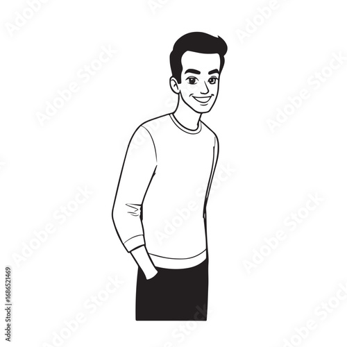 Handsome Man Black and White Illustration Vector Image Male Portrait Fashion Sketch Line Art Design