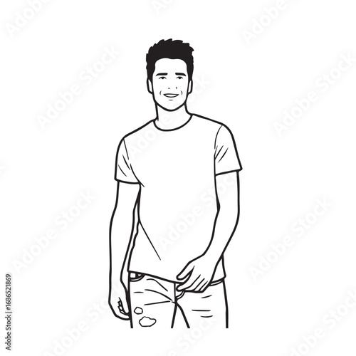 Handsome Man Black and White Illustration Vector Image Male Portrait Fashion Sketch Line Art Design