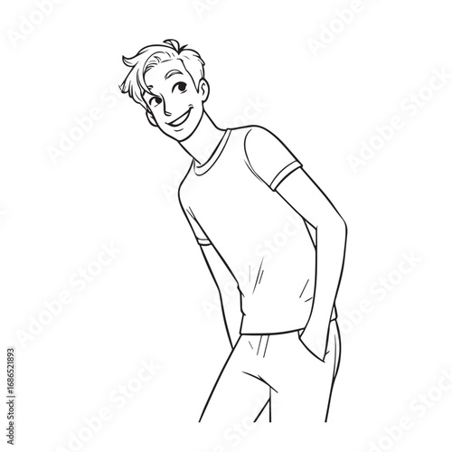 Handsome Man Black and White Illustration Vector Image Male Portrait Fashion Sketch Line Art Design