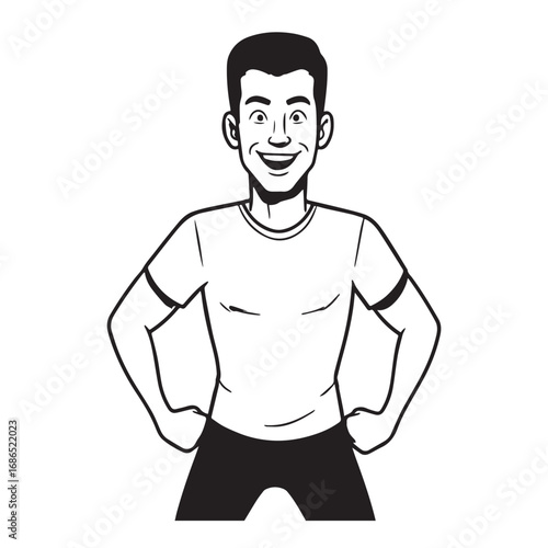 Handsome Man Black and White Illustration Vector Image Male Portrait Fashion Sketch Line Art Design