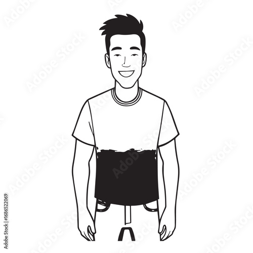 Handsome Man Black and White Illustration Vector Image Male Portrait Fashion Sketch Line Art Design