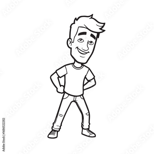 Handsome Man Black and White Illustration Vector Image Male Portrait Fashion Sketch Line Art Design
